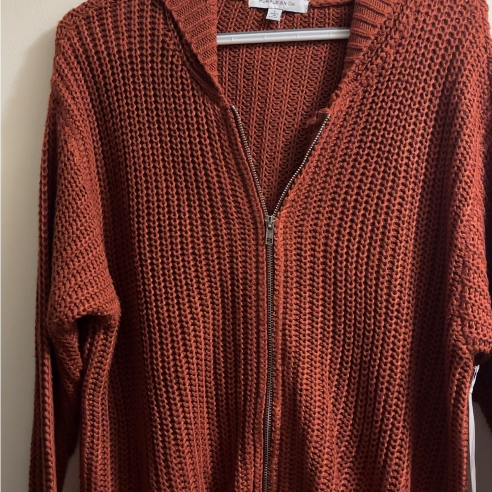 Rust Zip-Up Knit Sweater
